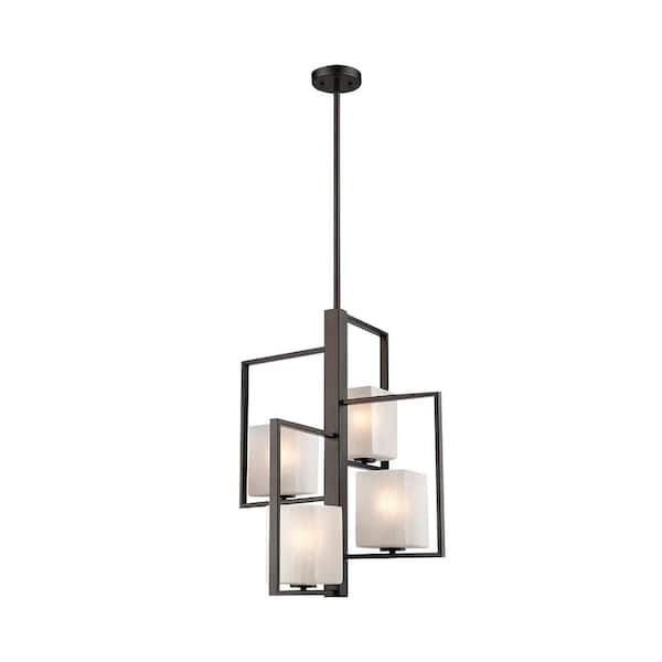 Eglo Wilmington 4-Light Oil Rubbed Bronze Chandelier with Cracked Glass