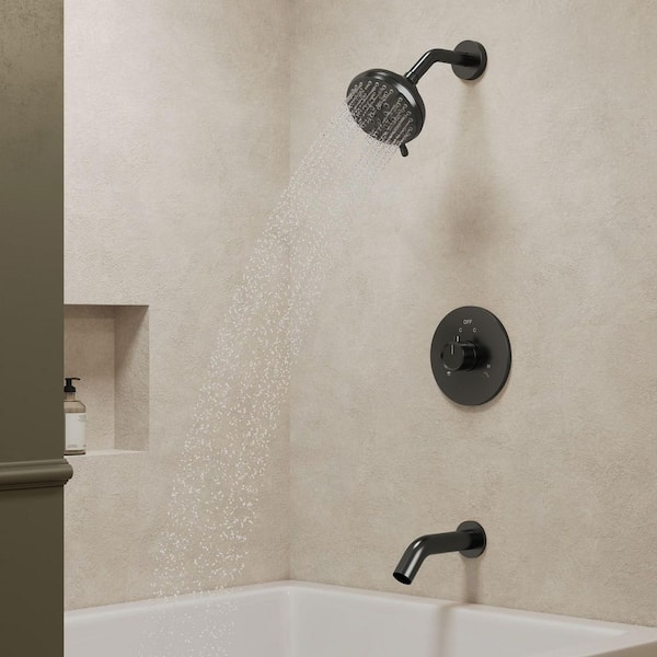 GRANDJOY 5 in. Wall Mount Single Handle 2-Spray Tub and Shower Faucet 2.5 GPM in Matte Black Valve Included