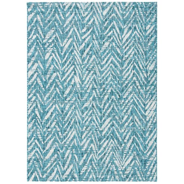 Courtyard Blue/Gray 9 ft. x 12 ft. Distressed Chevron Indoor/Outdoor Patio  Area Rug