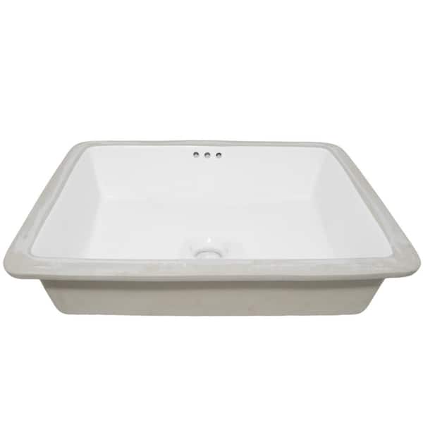 20.5 in . Shallow Rectangular Undermount Porcelain Bathroom Sink in White with Overflow