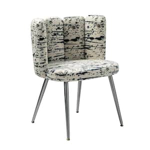 Hugo Ivory Upholstered Modern printed fabric Accent Side Chair with Shell Back and Golden Metal Legs