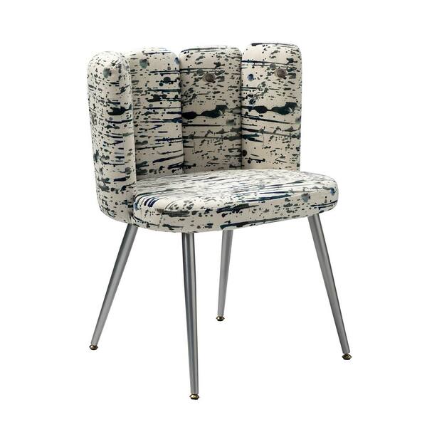 JAYDEN CREATION Hugo Ivory Upholstered Modern printed fabric Accent Side Chair with Shell Back and Golden Metal Legs