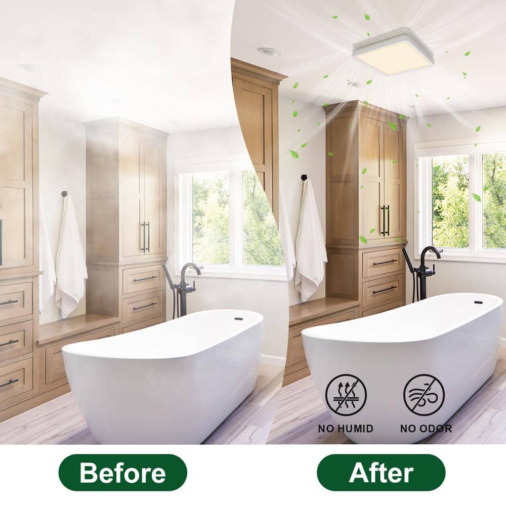 White Square 80 CFM Bathroom Exhaust Fan with LED Light