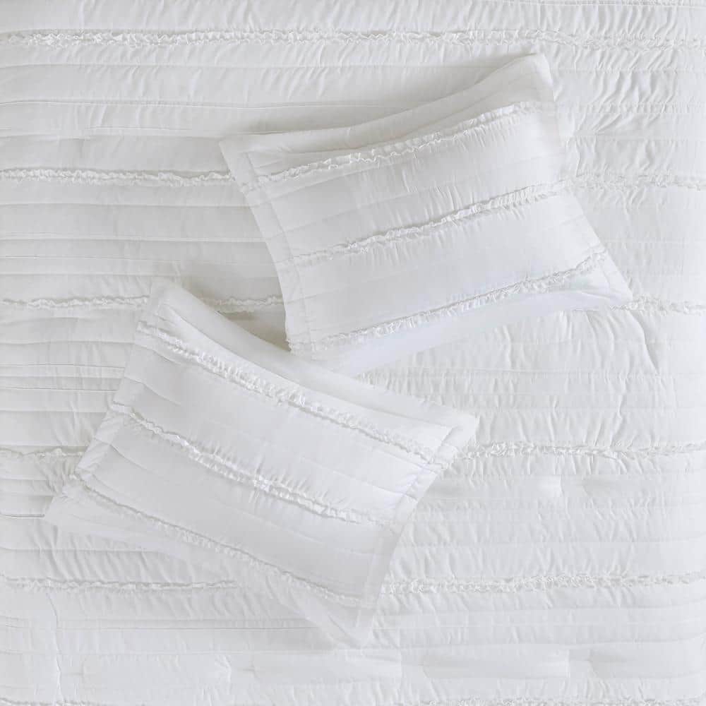 Serene White Queen Ruffled 5-Piece Microfiber Comforter Set