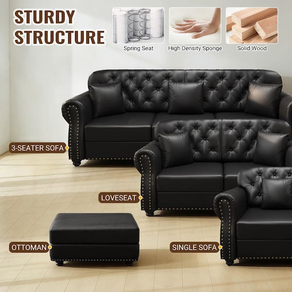 Homy Casa Harrison 82.6 in. Rolled Arm Faux Leather Rectangle Sofa