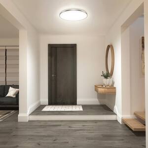 Europa 21 in. 1-Light Chrome Integrated Selectable LED Modern Flush Mount Ceiling Light Fixture for Kitchen and Hallway