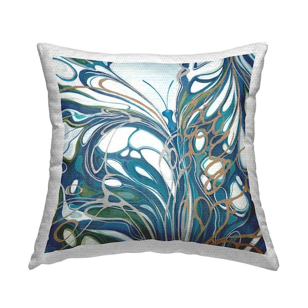 Contemporary Butterfly Swirl Blue Square Outdoor Throw Pillow