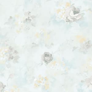 Morning Dew Turquoise, Grey & Yellow Vinyl Wallpaper (Covers 55 sq. ft.)