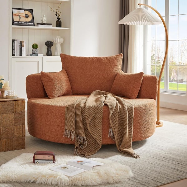 Nestfair Red Chenille Swivel Chair Accent Barrel Chair with 3 Removable Pillows