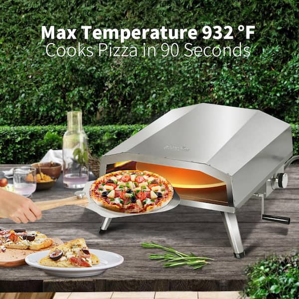 Big Horn 16 in. Propane Pizza Oven, Outdoor Pizza Oven in Stainless Steel, w/Rotating Pizza Stone, Silver