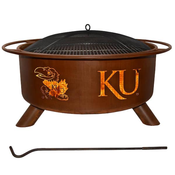 Unbranded Kansas 29 in. x 18 in. Round Steel Wood Burning Rust Fire Pit with Grill Poker Spark Screen and Cover