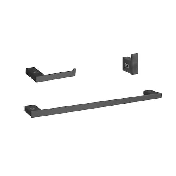 Unbranded Timeless Home 3-Piece Bath Hardware Set with Toilet Paper Holder Towel Rod and Robe Hook in Matte Black