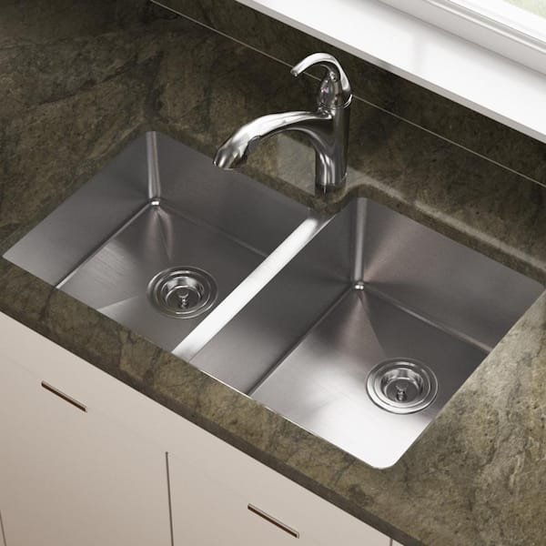 MR Direct Undermount Stainless Steel 31 in. Double Bowl Kitchen Sink 3120R