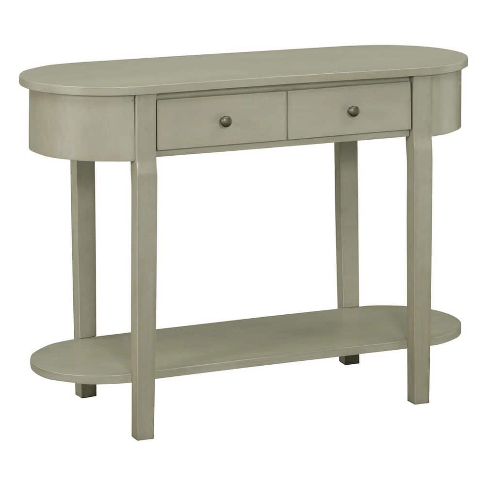 40 in. Grey Rectangle Solid Wood Narrow Console Table with 2 Drawers & Open