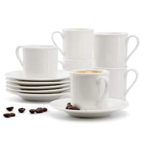 Aspin 12 Piece 2.5 Ounce Porcelain Espresso Cup Set in White with Saucers