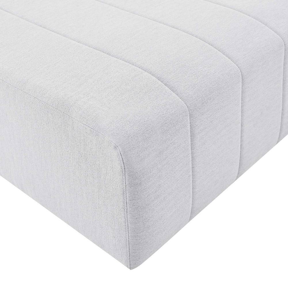 Ivory Tufted Polyester Fabric Ottoman with Solid Wood Frame