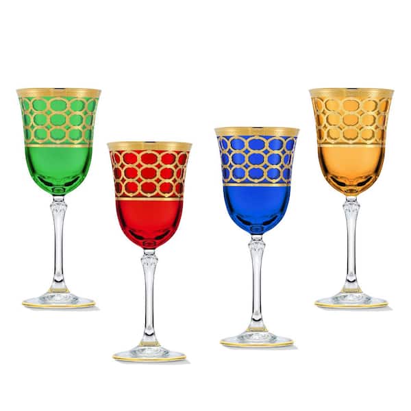 Lorren Home Trends 7 oz. Multicolor and Gold White Wine Goblet Set (Set of 4)