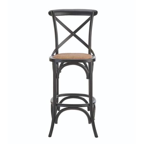 Linon Home Decor Hyde Cafe 30 in. Black Bar Stool with Cane Seat