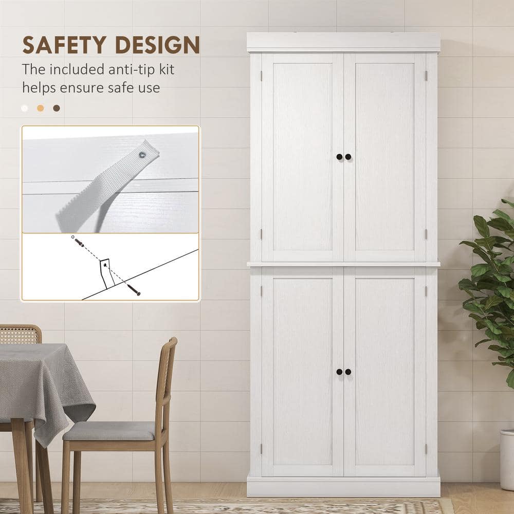 72" White Wood Grain Shaker Style Freestanding Kitchen Pantry Cabinet