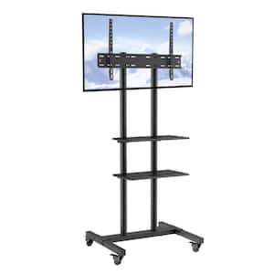 Mobile TV Stand for 32 - 70 in. TVs Height Adjustable Mobile TV Cart with Wheels and 2 Trays for Bedroom, Living Room