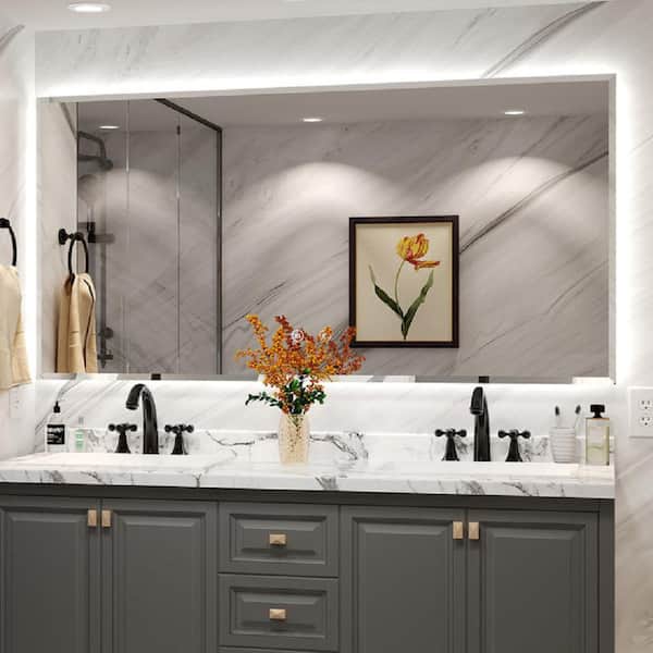 Xzkai 40 in. W x 24 in. H Rectangular Frameless Wall Bathroom Vanity Mirror in Silver