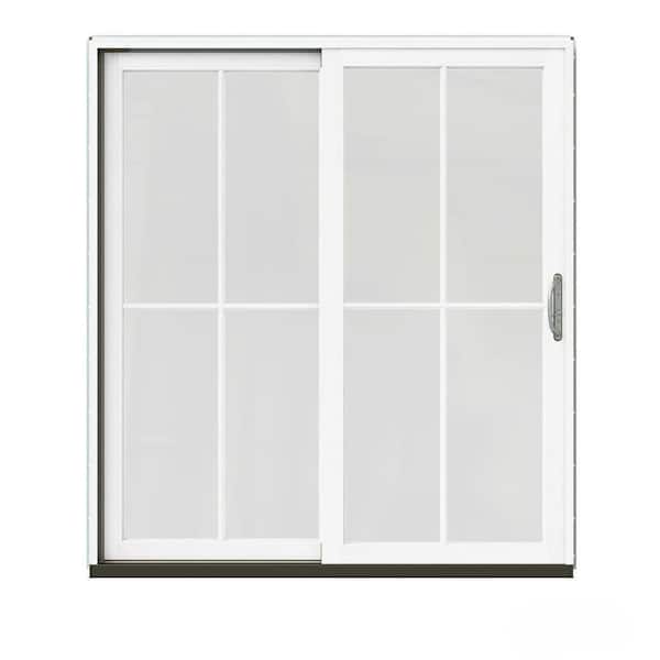 JELD-WEN 72 in. x 80 in. W-2500 Contemporary Vanilla Clad Wood Left-Hand 4 Lite Sliding Patio Door w/White Paint Interior