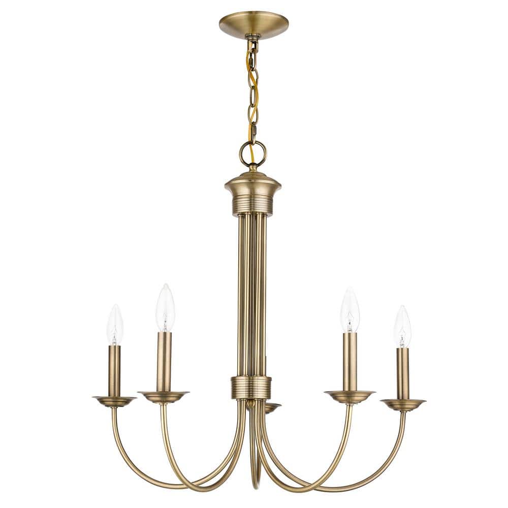 Estate Antique Brass 5-Light Candelabra Chandelier