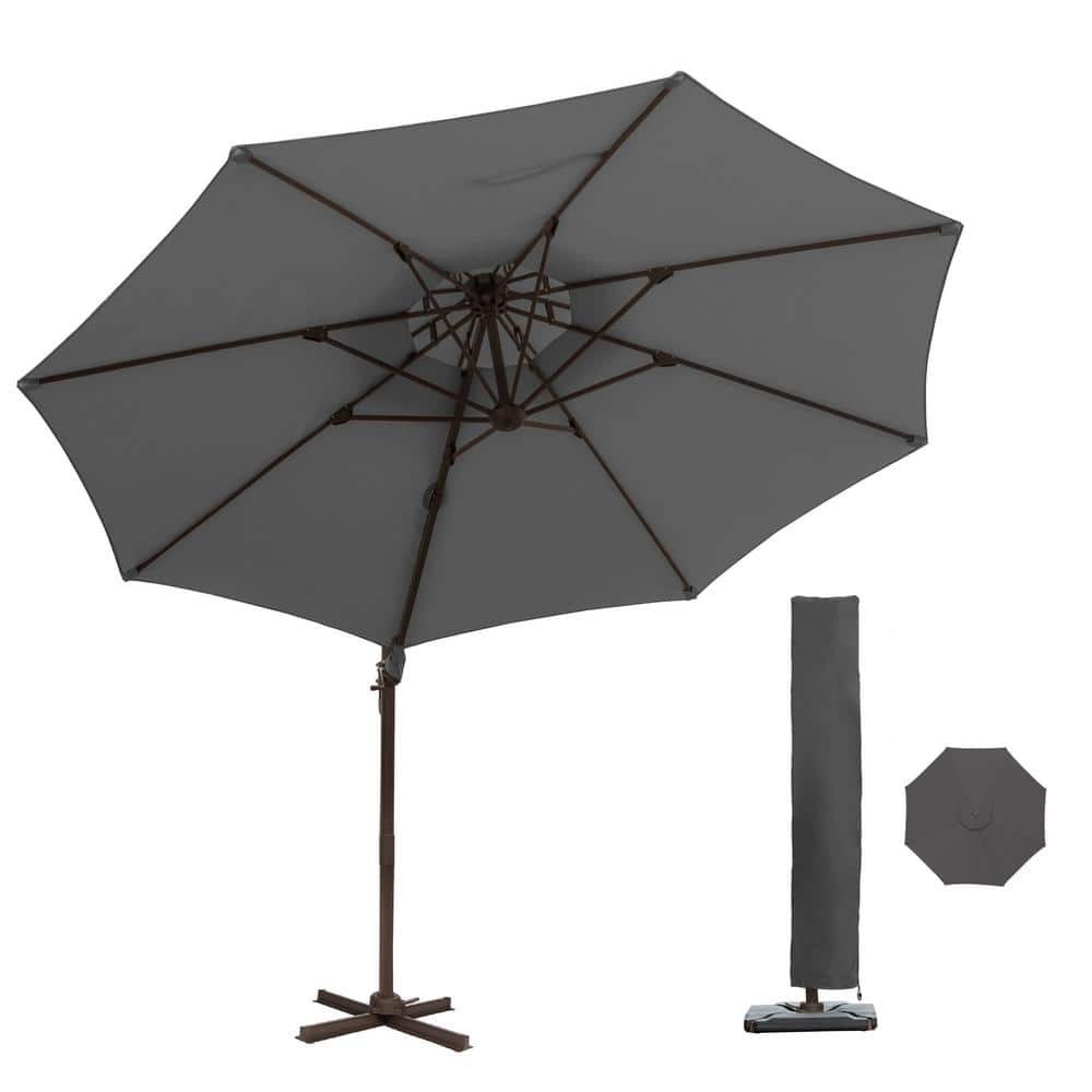 11 ft. Aluminum Cantilever Umbrella Patio Umbrella in Gray with 360-Degree 