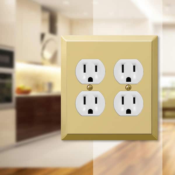 Metallic 2 Gang Duplex Outlet Steel Wall Plate - Polished Brass