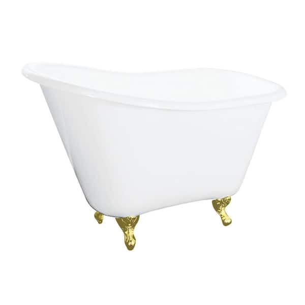 Tazatina 51.2 in. x 30.7 in. Cast Iron Classic Flat-Rim Clawfoot Soaking Bathtub in White/Polished Brass
