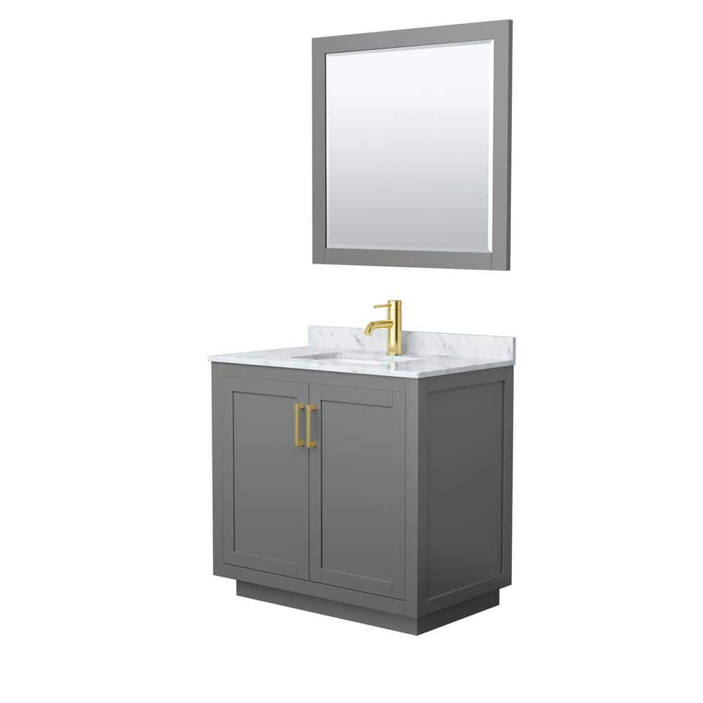 Miranda 36" Gray Wood and Carrara Marble Vanity with Gold Trim