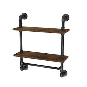 23.6 in. W x 7.9 in. D Brown Industrial Pipe Shelves with Tower Bar, Decorative Wall Shelf