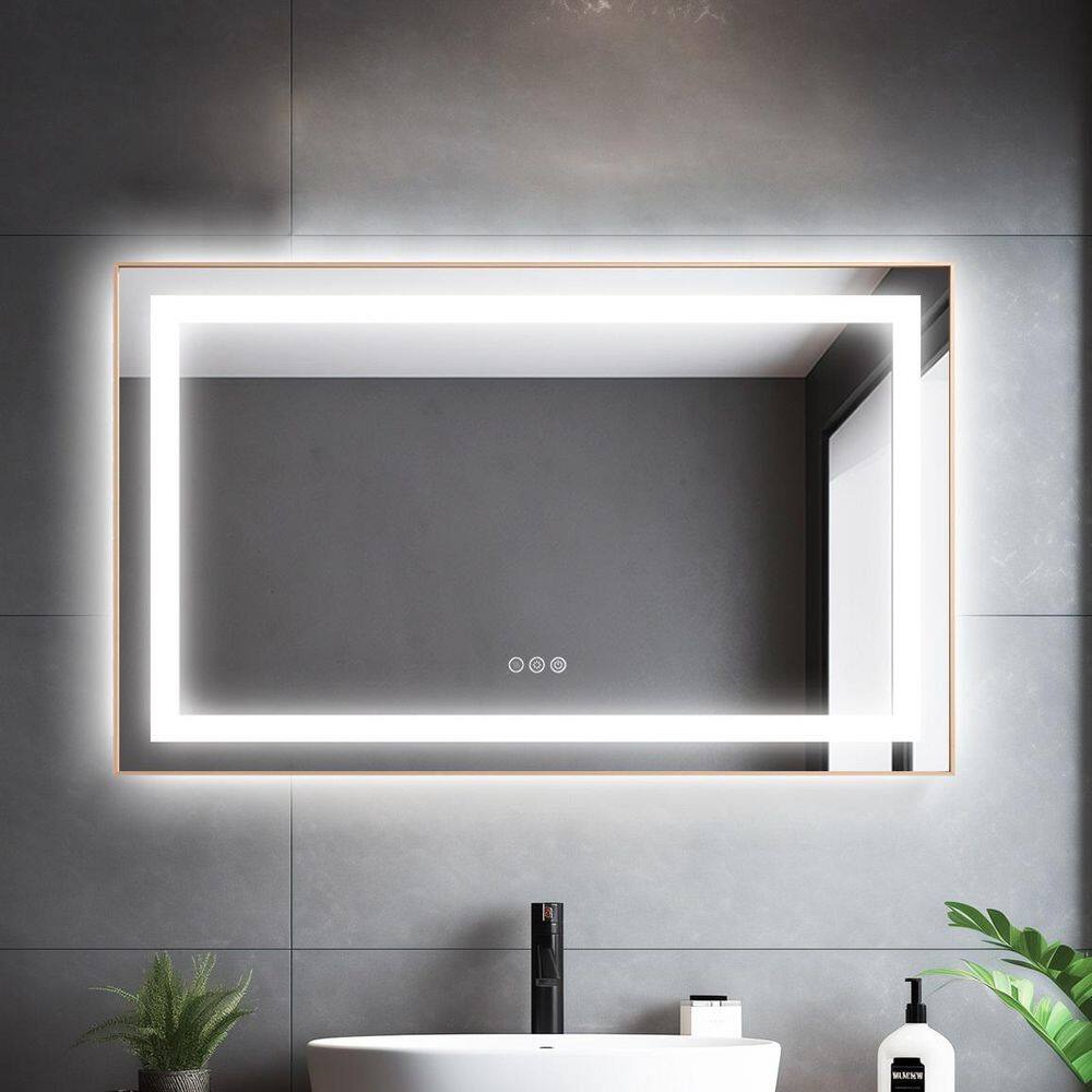 36 in. W x 24 in. H Rectangular Aluminum Framed Backlit and Front Light LED Wall Bathroom Vanity Mirror in Brushed Gold price history on PriceWatchPro