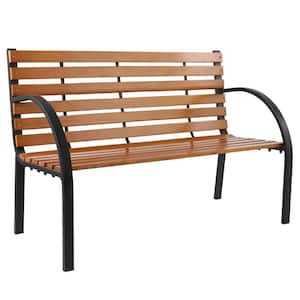 48 in. x 24.5 in. x 32.5 in. 2-Person Black Metal and Hardwood Outdoor Bench