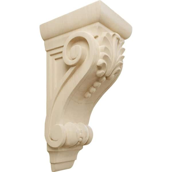 Ekena Millwork 4-3/8 in. x 3-3/4 in. x 8-1/2 in. Unfinished Wood Lindenwood Medium Fig Leaf Corbel