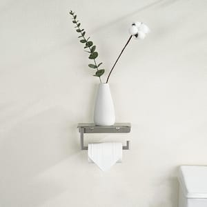 Bath Wall-Mount Single Post Toilet Paper Holder with Shelf in Brushed Nickel