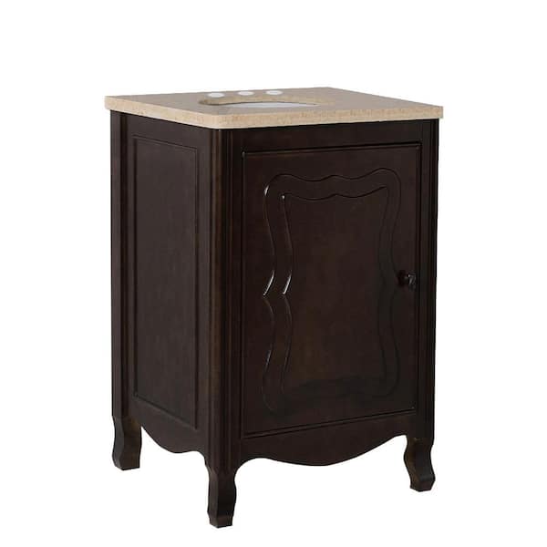 Moraga 24 in. W x 22 in. D x 36 in. H Single Vanity in Sable Walnut with Marble Vanity Top in Cream with White Basin