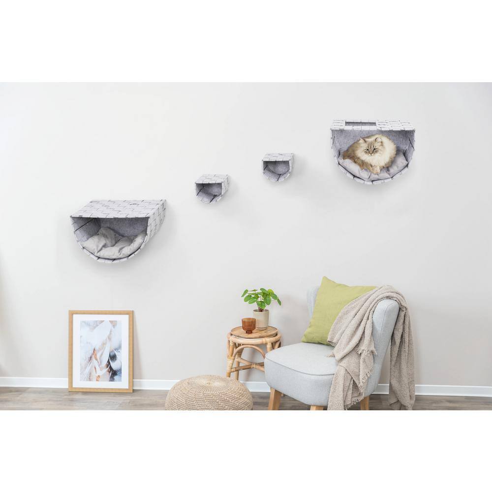 Frehi Light Gray Wall Mount Cat Tree Set with Condos and Perches