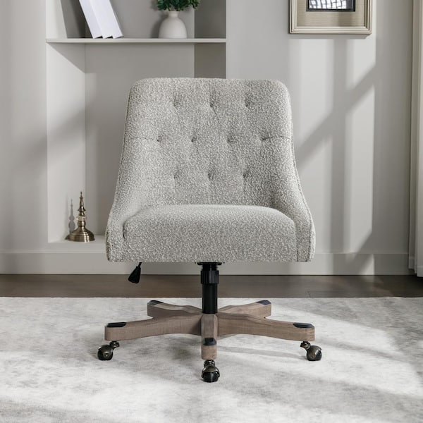 OSP Home Furnishings Tindal Fabric Adjustable Height Office Chair in Salt and Pepper with Rustic Wood Base
