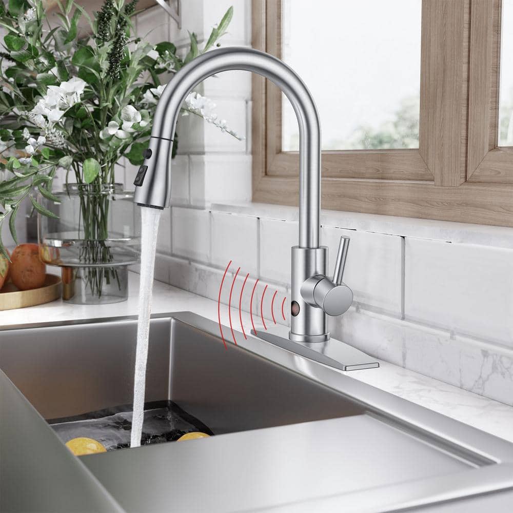 Brushed Nickel Touchless High-Arc Single Handle Kitchen Faucet