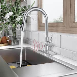 Touchless Single Handle Pull-Down Sprayer Kitchen Faucet with Motion Sensor Pull Out Spray Wand in Brushed Nickel