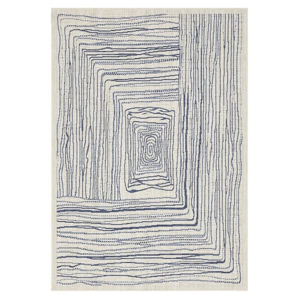 Kalina 8 ft. x 10 ft. Ivory and Blue Indoor/Outdoor Area Rug