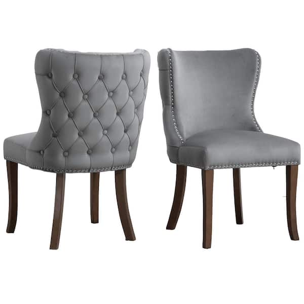 wetiny Gray wing-back dining chair with backstitching nailhead trim (Set of2)