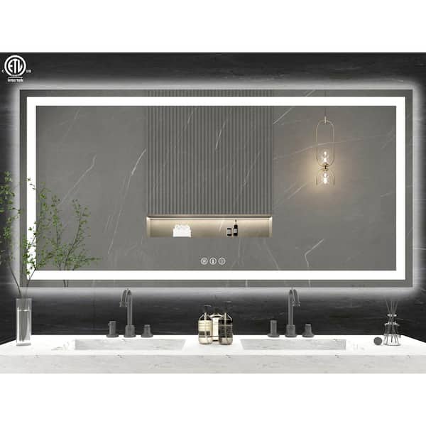 Klajowp 72 in. W x 36 in. H Large Rectangular Frameless Anti-Fog LED Light Wall Mounted Bathroom Vanity Mirror in White