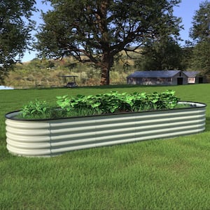 8 ft. x 2 ft. x 1.4 ft. Galvanized Raised Garden Bed 9-in-1 Planter Box Outdoor, Pearl White