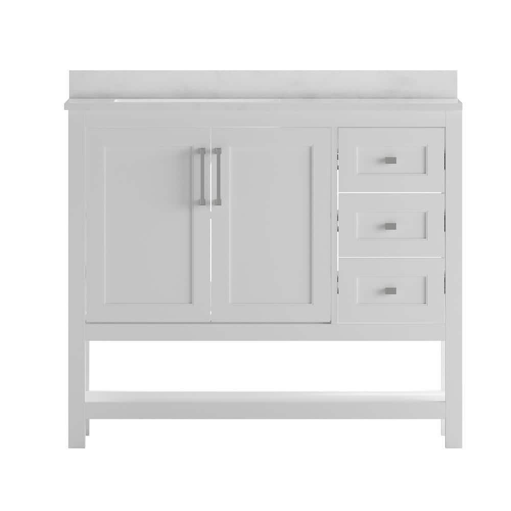 Vivien 42" White Composite Bathroom Vanity with Carrara Marble Top