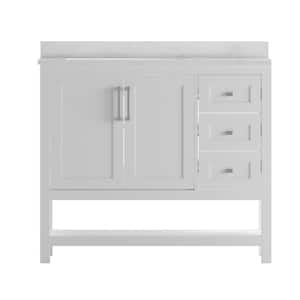 42 in. W x 19 in. D x 38 in. H Bathroom Vanity in White with White Stone Top