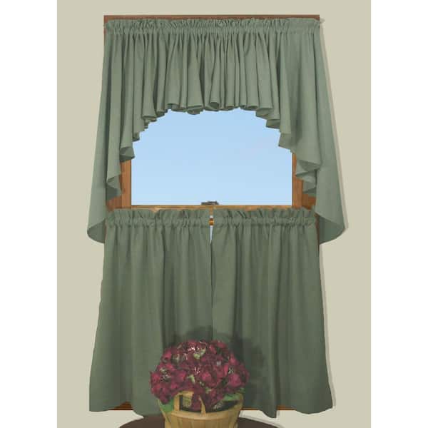 RICARDO Glasgow 57 in. W x 36 in. L Woven Rod Pocket Tiers in Spanish Moss (2-Pack)