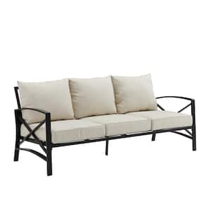 Kaplan Oil Rubbed Bronze Outdoor Metal Sofa with Oatmeal Cushions