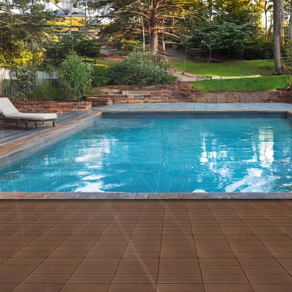 12" x 12" Light Coffee Interlocking Plastic Composite Deck Tiles